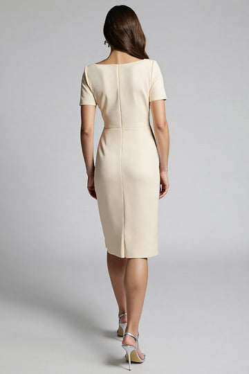 Beaded Champagne Ruched Midi Work Dress